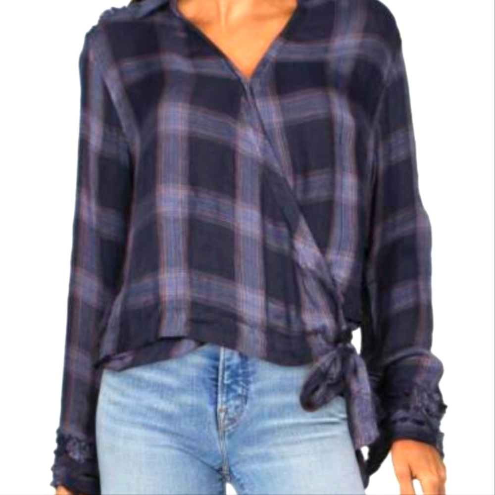 Vintage Havana blue plaid ombré button up long sleeved shirt Women's S small